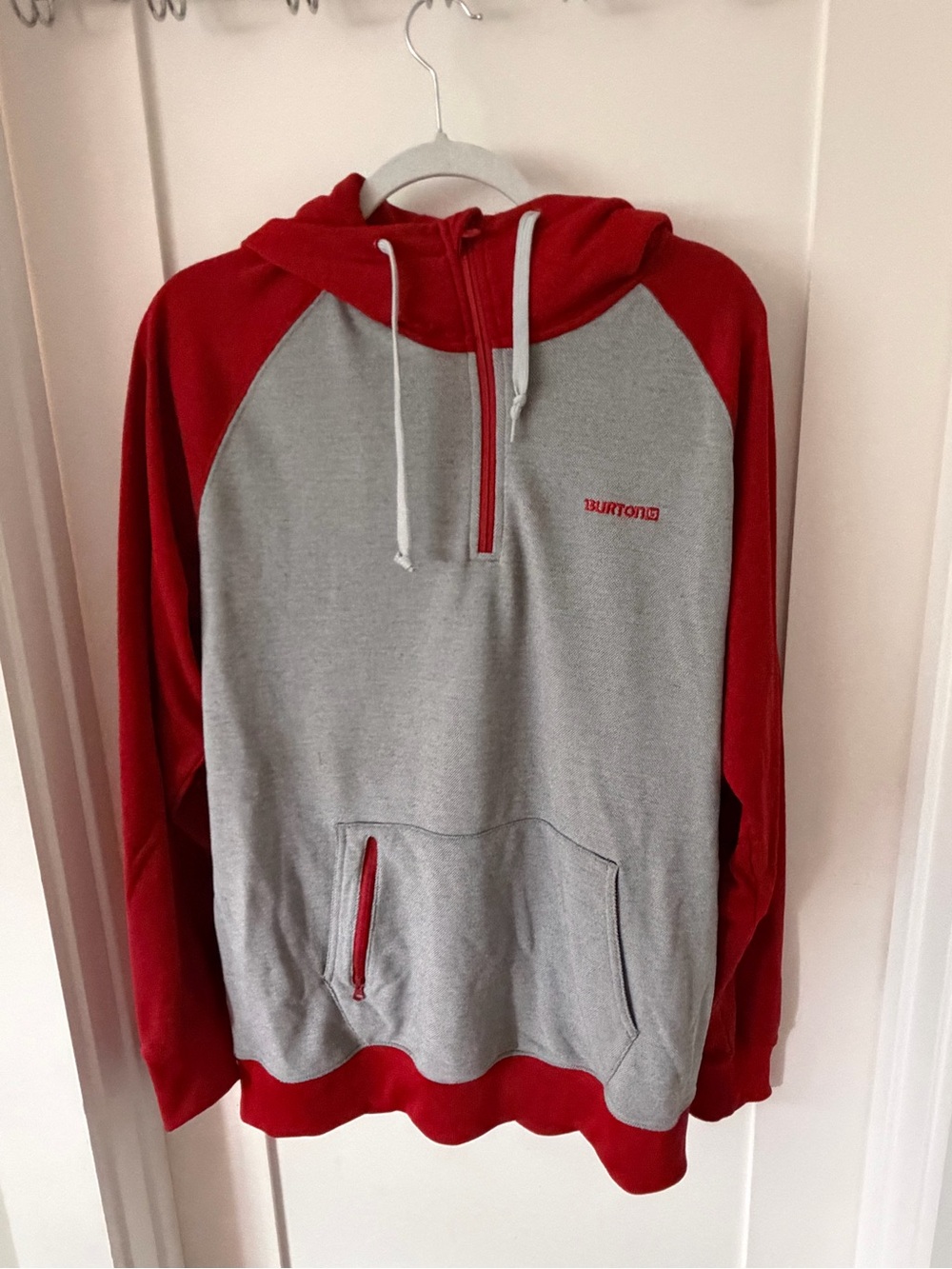 Burton Red and Gray Half-Zip Hooded Pullover
